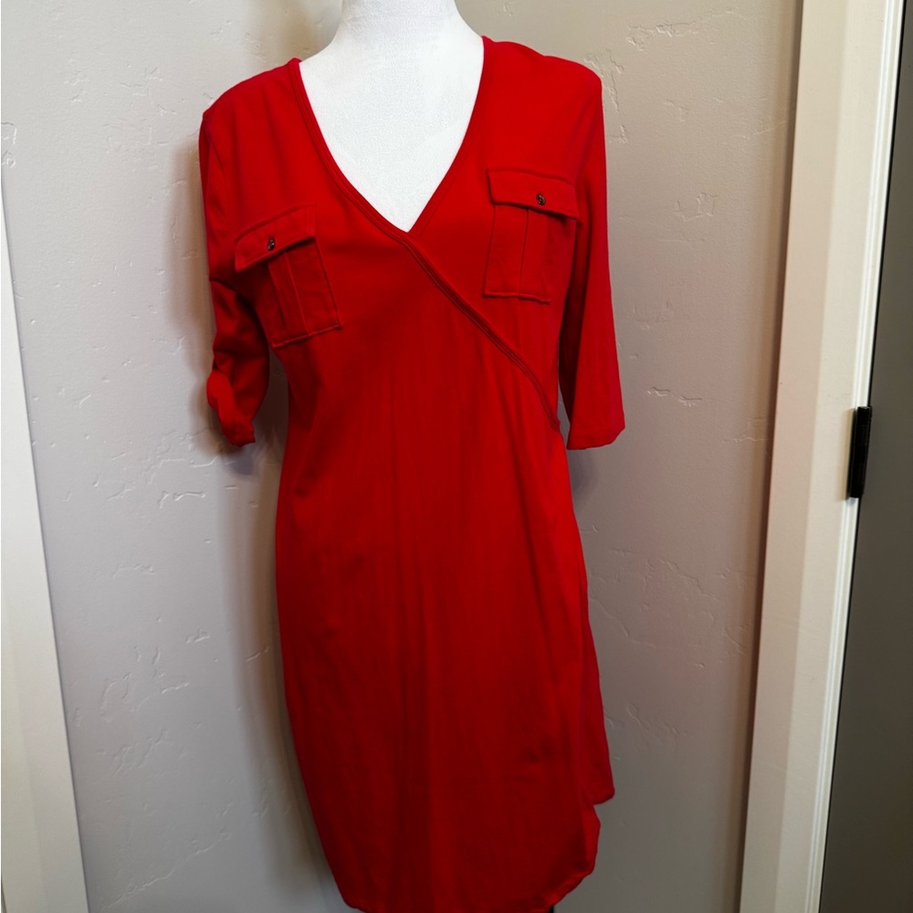 Lole Red Sheath Mini Dress with V-Neck and 3/4 Sleeves